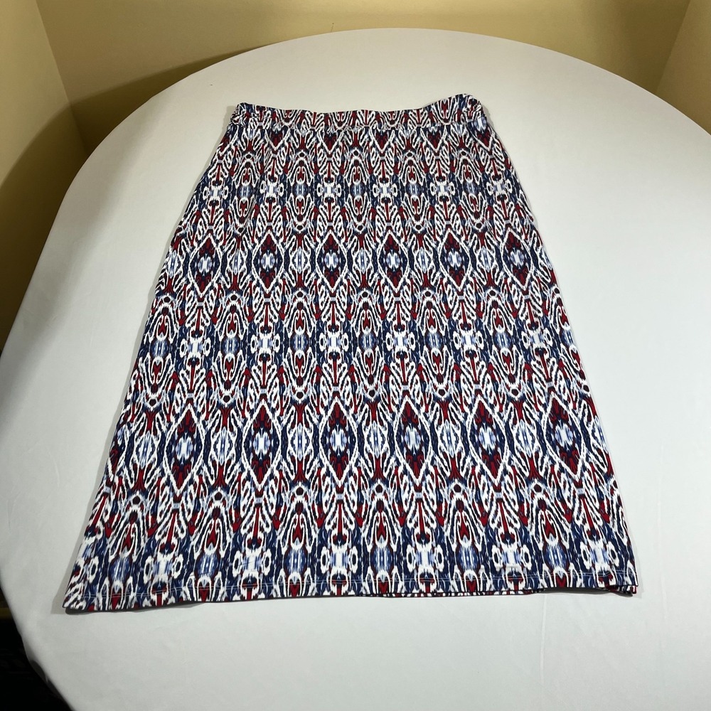 Liz Claiborne Ikat Maxi Skirt Large Boho Abstract Red Blue Geometric A-Line
